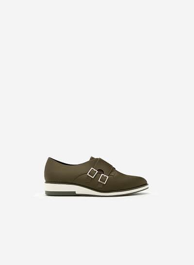 Giày Sneaker Satin Phối Khóa Cài Kiểu Belt - Màu Xanh Rêu - SNK 0009