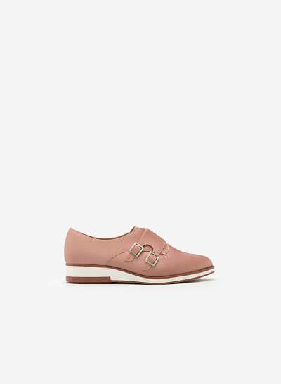 Giày Sneaker Satin Phối Khóa Cài Kiểu Belt - Màu Vàng Hồng - SNK 0009