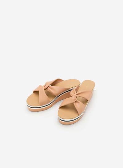 Guốc Đế Xuồng Quai Thắt Nút - Màu Be - GXG 0048