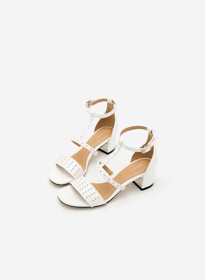 Giày Sandal Gót Vuông Phối Đinh Tán - Màu Trắng - SDN 0604