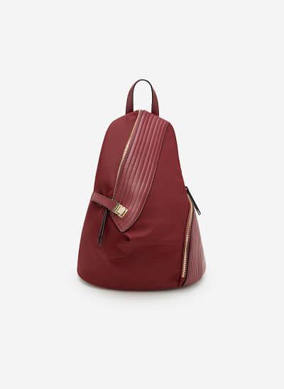 Balo Vải Phối Da May Chần - Màu Đỏ Đậm - BAC 0088
