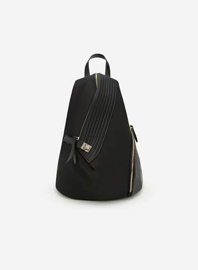 Balo Vải Phối Da May Chần - Màu Đen - BAC 0088