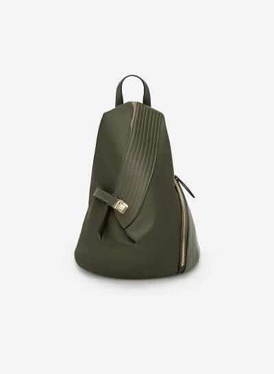 Balo Vải Phối Da May Chần - Màu Xanh Rêu - BAC 0088