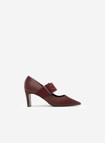 Giày Cao Gót Mary Janes Bản To - BMN 0319 - Màu Đỏ Đậm