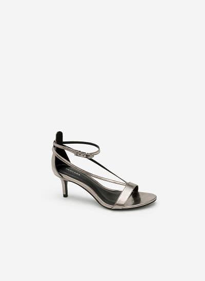Giày Sandal Quai Chữ V Ánh Kim - SDN 0625 - Màu Xám Khói Đậm