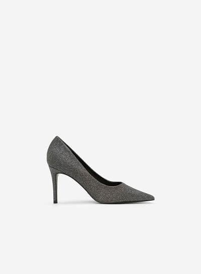 Giày Cao Gót Mũi Nhọn Sequin - BMN 0330 - Màu Xám Khói Đậm
