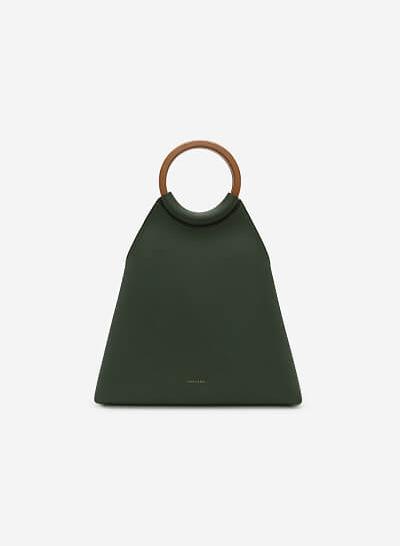 Túi Tote Quai Gỗ Dáng Gập - TOT 0045 - Màu Xanh Rêu