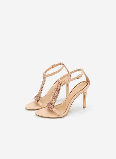 Giày Sandal Cao Gót Sequin - SDN 0620 - Màu Vàng Hồng