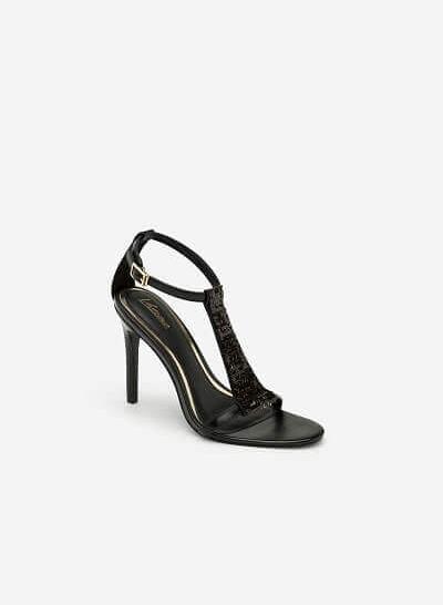 Giày Sandal Cao Gót Sequin - SDN 0620 - Màu Đen