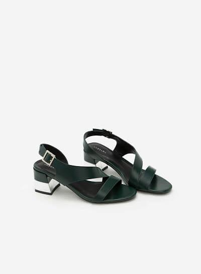 Giày Sandal Gót Vuông Quai Lượn Chéo - Màu Xanh Lá - SDN 0608