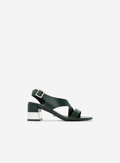 Giày Sandal Gót Vuông Quai Lượn Chéo - Màu Xanh Lá - SDN 0608