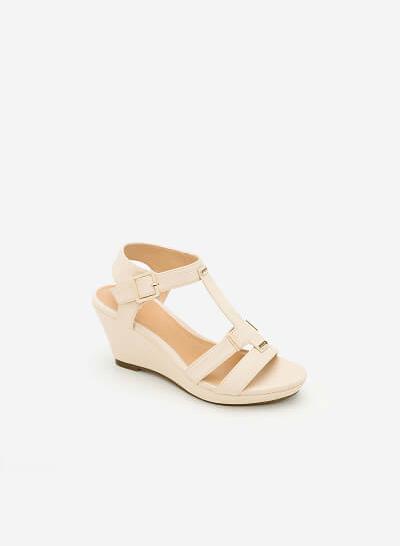 Giày Sandal Cao Đế Xuồng - Màu Kem - SDX 0402