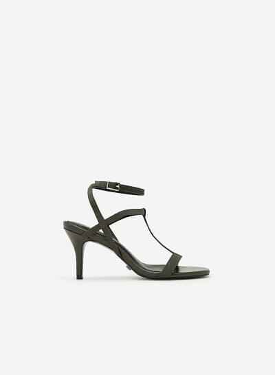 Giày Sandal T-Strap Gót Nhọn - SDN 0621 - Màu Xanh Rêu