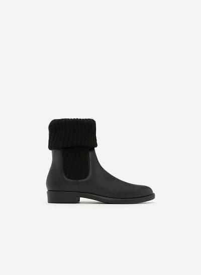 Giày Boots Phối Len - BOT 0876 - Màu Đen