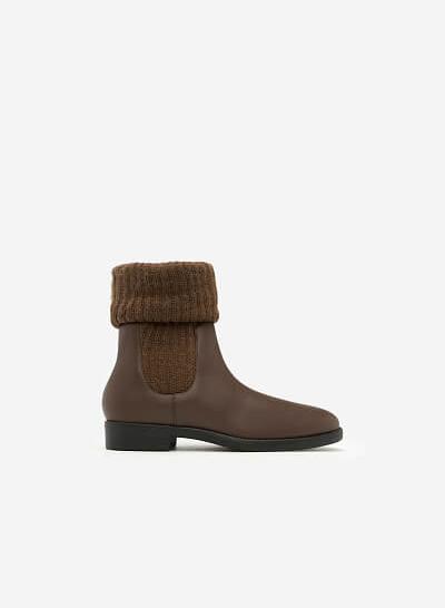 Giày Boots Phối Len - BOT 0876 - Màu Nâu