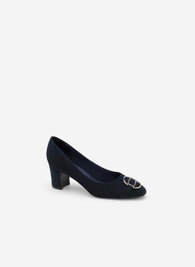 Giày Cao Gót Trụ Đính Khóa Tròn - BMN 0321 - Màu Xanh Navy