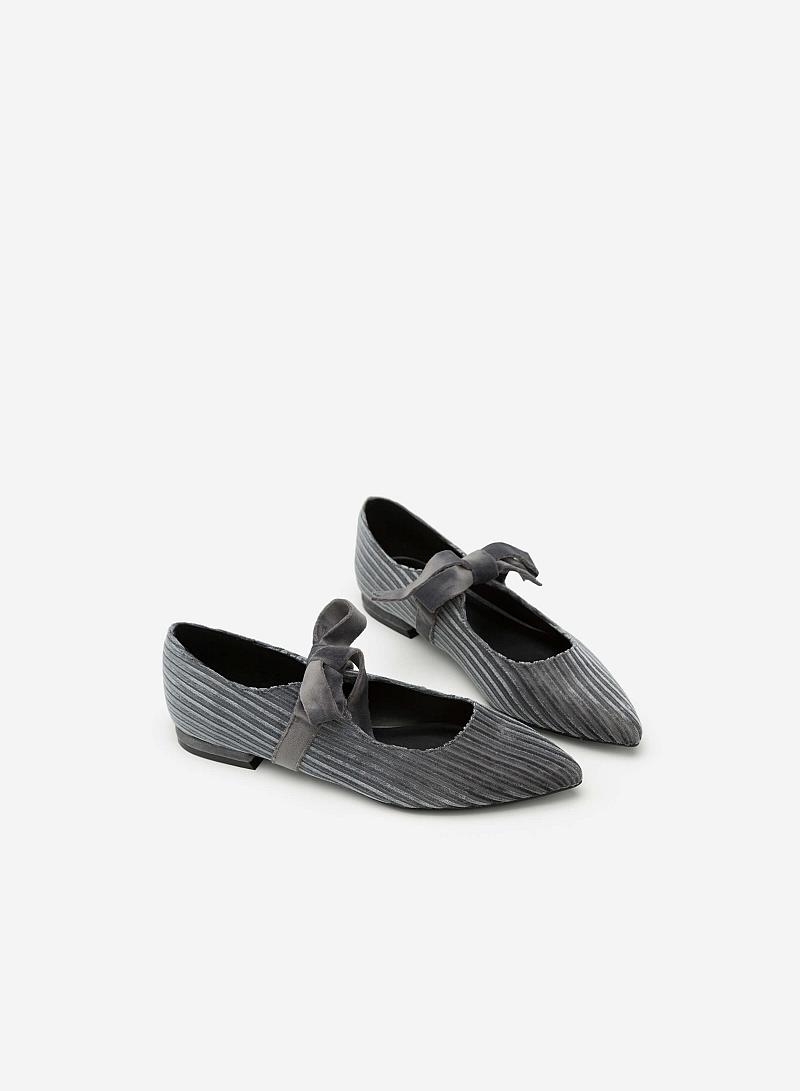Giày Bít Mũi Nhung Gân Cột Nơ - BMN 0323 - Màu Xám