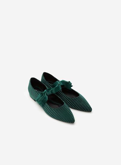 Giày Bít Mũi Nhung Gân Cột Nơ - BMN 0323 - Màu Xanh Cổ Vịt