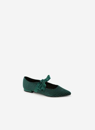 Giày Bít Mũi Nhung Gân Cột Nơ - BMN 0323 - Màu Xanh Cổ Vịt