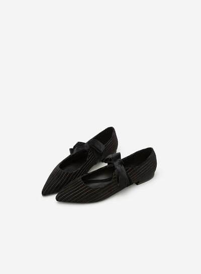 Giày Bít Mũi Nhung Gân Cột Nơ - BMN 0323 - Màu Đen