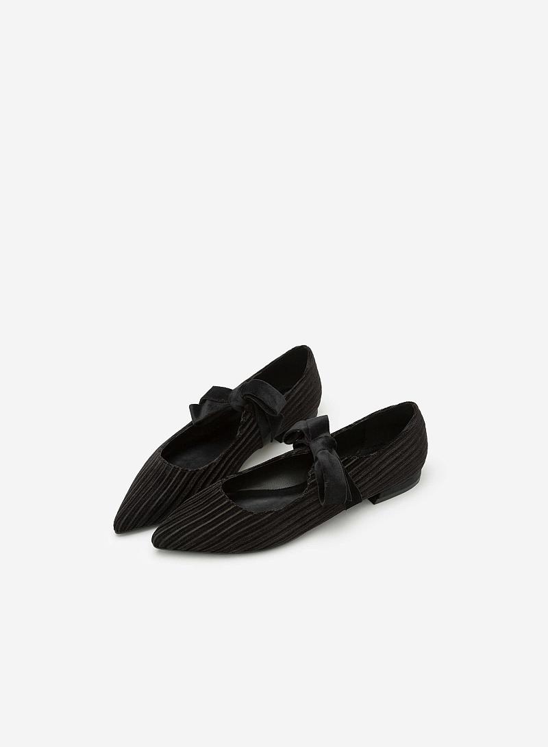Giày Bít Mũi Nhung Gân Cột Nơ - BMN 0323 - Màu Đen