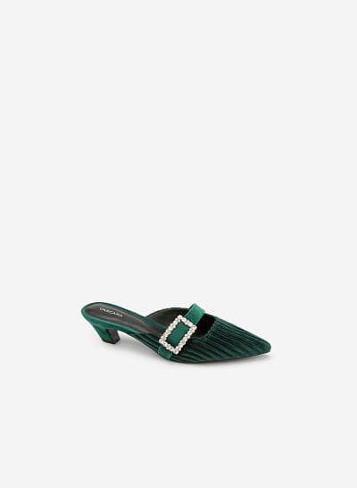Guốc Mule Nhung Gân Đính Đá - GNN 0127 - Màu Xanh Cổ Vịt