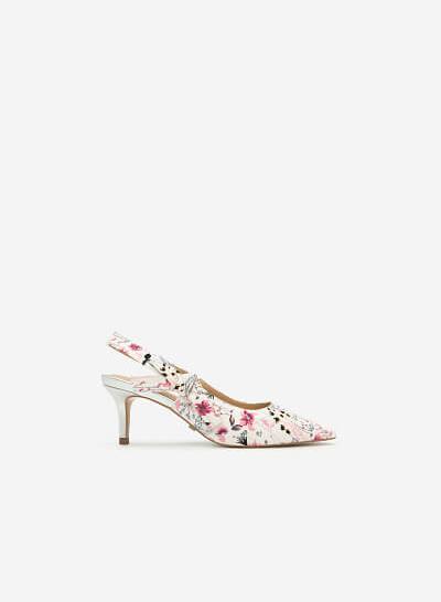 Giày Slingback Họa Tiết Hoa - BMN 0314 - Màu Trắng