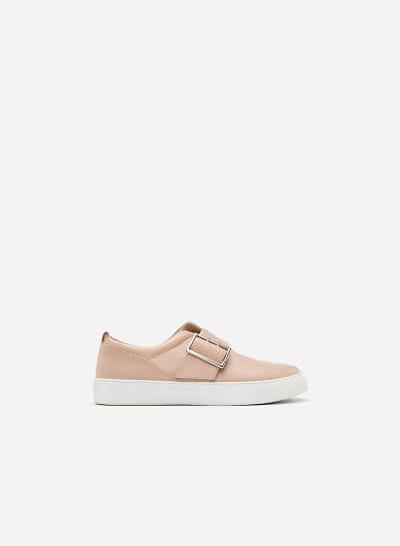 Giày Sneaker Da Bóng Phối Khóa - SNK 0019 - Màu Hồng