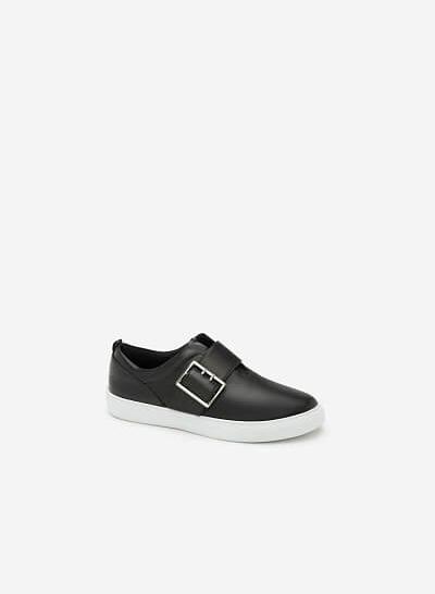 Giày Sneaker Da Bóng Phối Khóa - SNK 0019 - Màu Đen