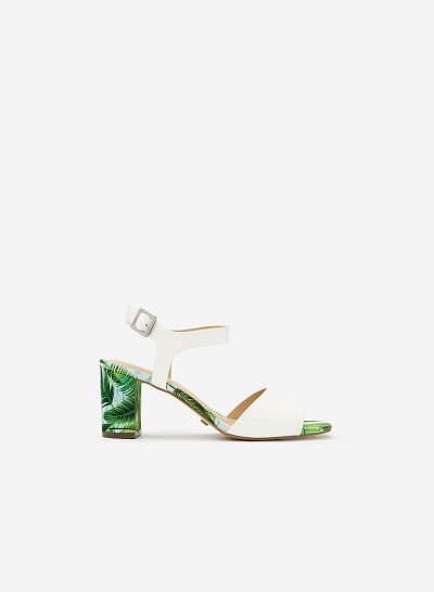 Giày Sandal Cao Gót Họa Tiết Lá - SDN 0626 - Màu Trắng