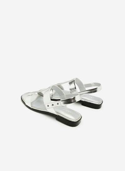 Giày Sandal Quai Chữ T Phủ Metallic - SDK 0286 - Màu Bạc - VASCARA
