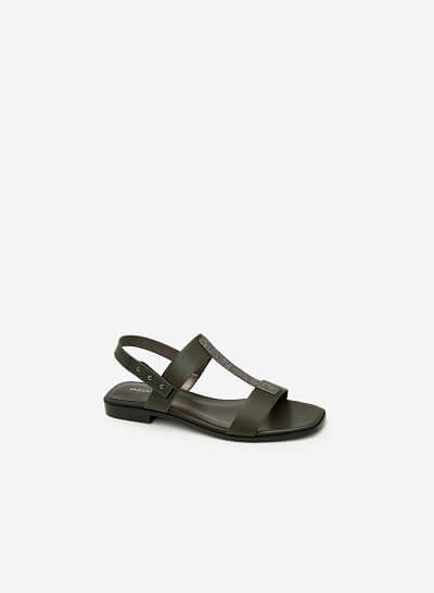 Giày Sandal Quai Chữ T Phủ Metallic - SDK 0286 - Màu Xanh Rêu