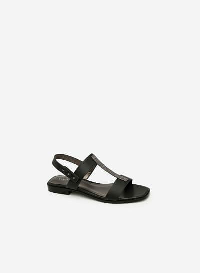 Giày Sandal Quai Chữ T Phủ Metallic - SDK 0286 - Màu Đen