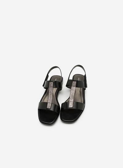 Giày Sandal Quai Chữ T Phủ Metallic - SDK 0286 - Màu Đen - VASCARA