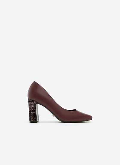 Giày Cao Gót Phối Vải Tweed - BMN 0295 - Màu Đỏ Đậm