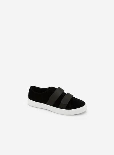 Giày Sneaker Nhung 2 Khóa Gài - SNK 0013 - Màu Đen
