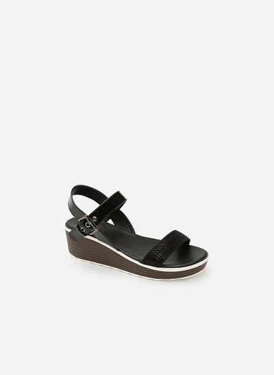 Giày Sandal Đế Xuồng Phối Metallic - SDX 0403 - Màu Đen