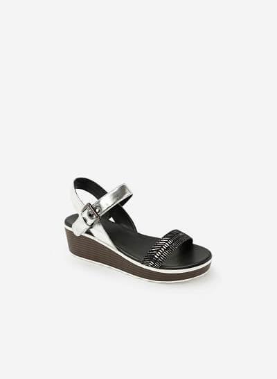 Giày Sandal Đế Xuồng Phối Metallic - SDX 0403 - Màu Bạc