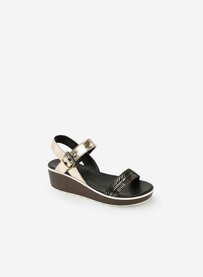 Giày Sandal Đế Xuồng Phối Metallic - SDX 0403 - Màu Vàng Kim