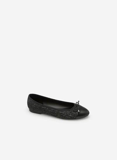Giày Búp Bê Vải Tweed Đính Nơ - GBB 0404 - Màu Đen