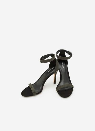 Giày Sandal Cao Gót Có Quai Cổ Chân - SDN 0612 - Màu Xanh Rêu