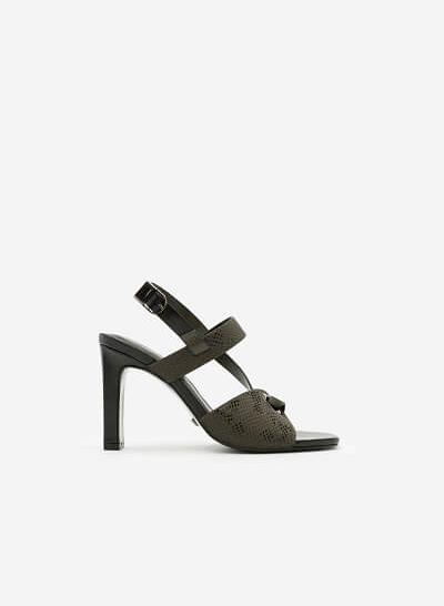 Giày Sandal Cao Gót Quai Lượn Chéo - SDN 0613 - Màu Xanh Rêu