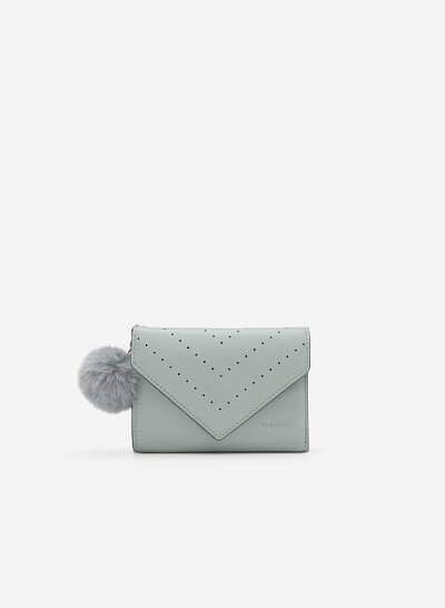 Ví Cầm Tay Mini Đính Charm Bông - WAL 0157 - Màu Xanh Da Trời