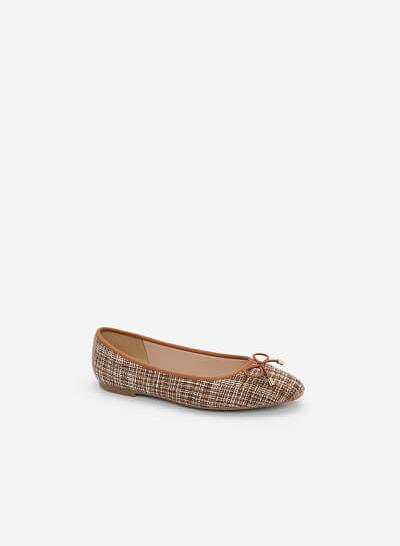 Giày Búp Bê Phối Vải Burlap - GBB 0409 - Màu Nâu