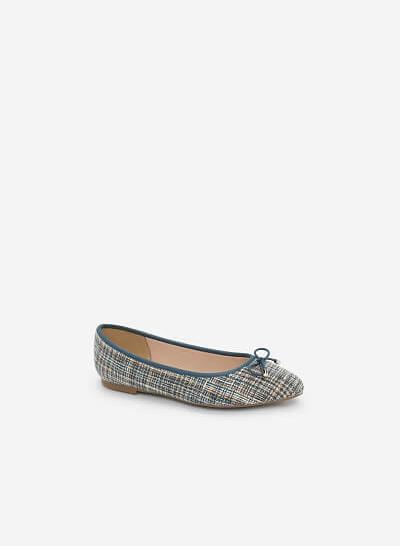 Giày Búp Bê Phối Vải Burlap - GBB 0409 - Màu Xanh Cổ Vịt