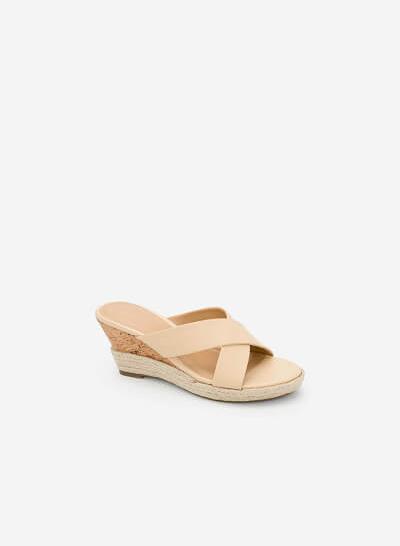 Guốc Đế Xuồng Quai Đan Chéo - GXG 0050 - Màu Be
