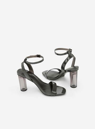 Giày Sandal Gót Trụ Trong Suốt - SDN 0630 - Màu Xám - VASCARA