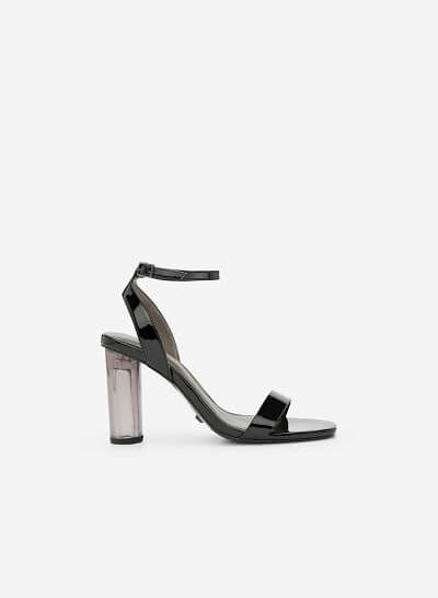 Giày Sandal Gót Trụ Trong Suốt - SDN 0630 - Màu Đen