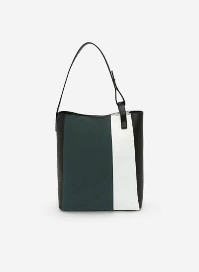 Túi Tote Da Phối Trắng Xanh - TOT 0049 - Màu Xanh Cổ Vịt