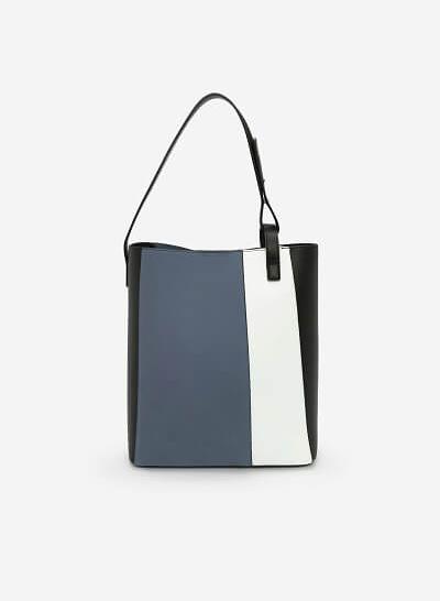 Túi Tote Da Phối Trắng Xanh - TOT 0049 - Màu Xanh Dương